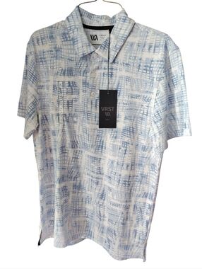 VRST Golf Blue and White Patterned Polo Shirt with Breathable Fabric--Size Small